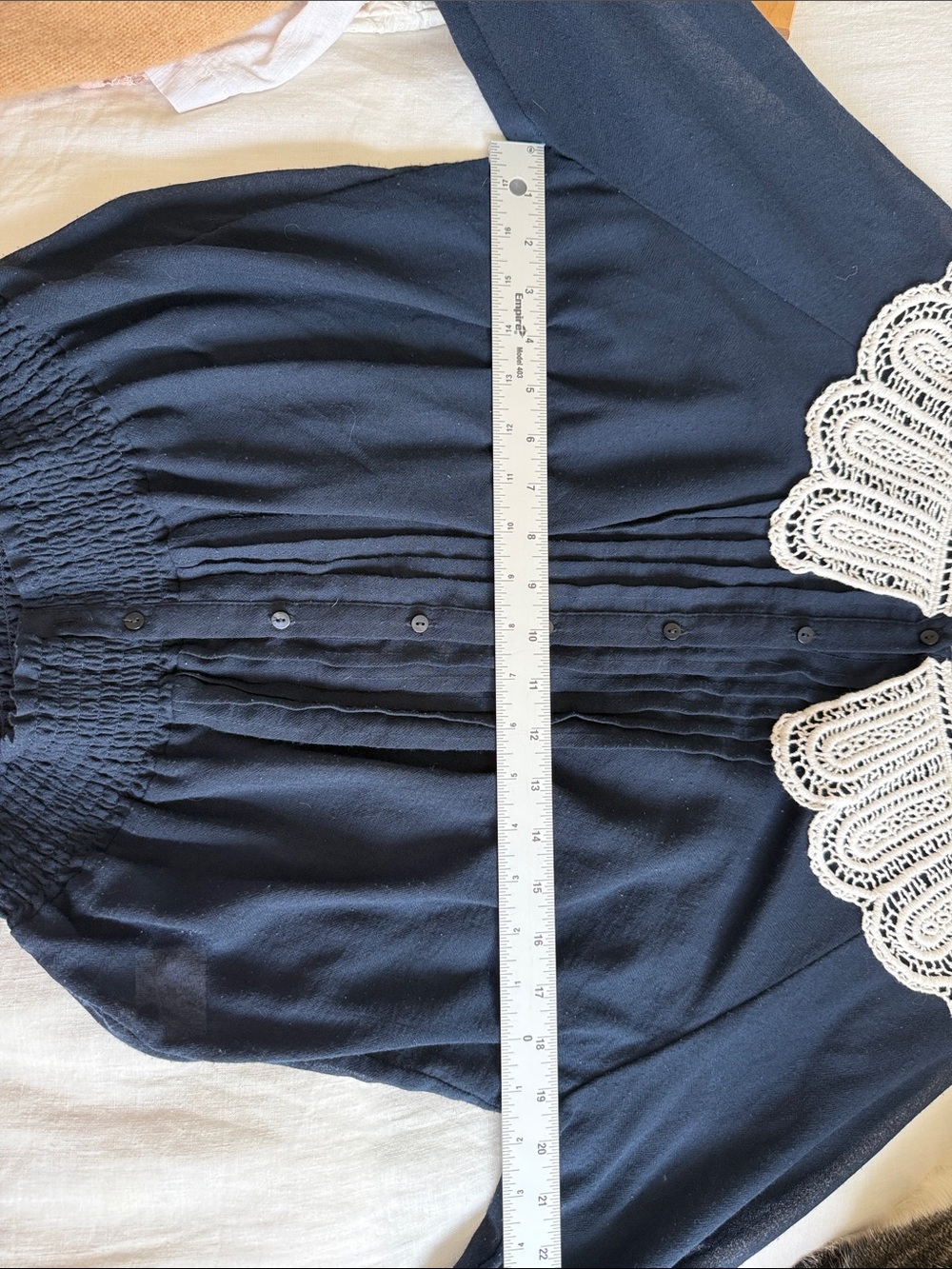Lowrys Farm Navy Sheer Crochet Collar Blouse, Size M - Cottagecore - Picture 8 of 10
